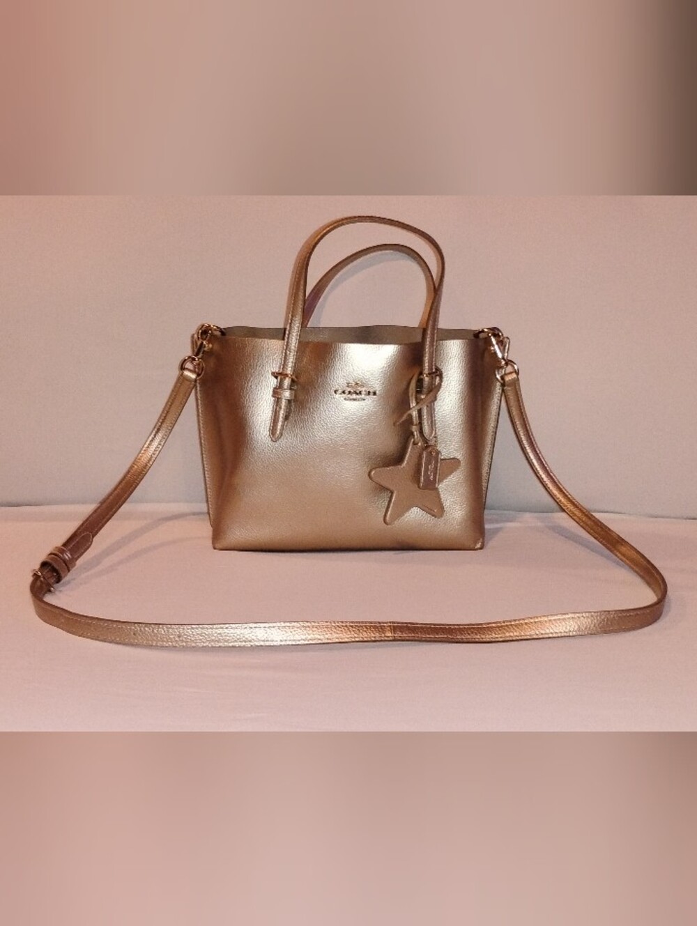 Coach Metallic Gold Leather Tote with Star Charm
